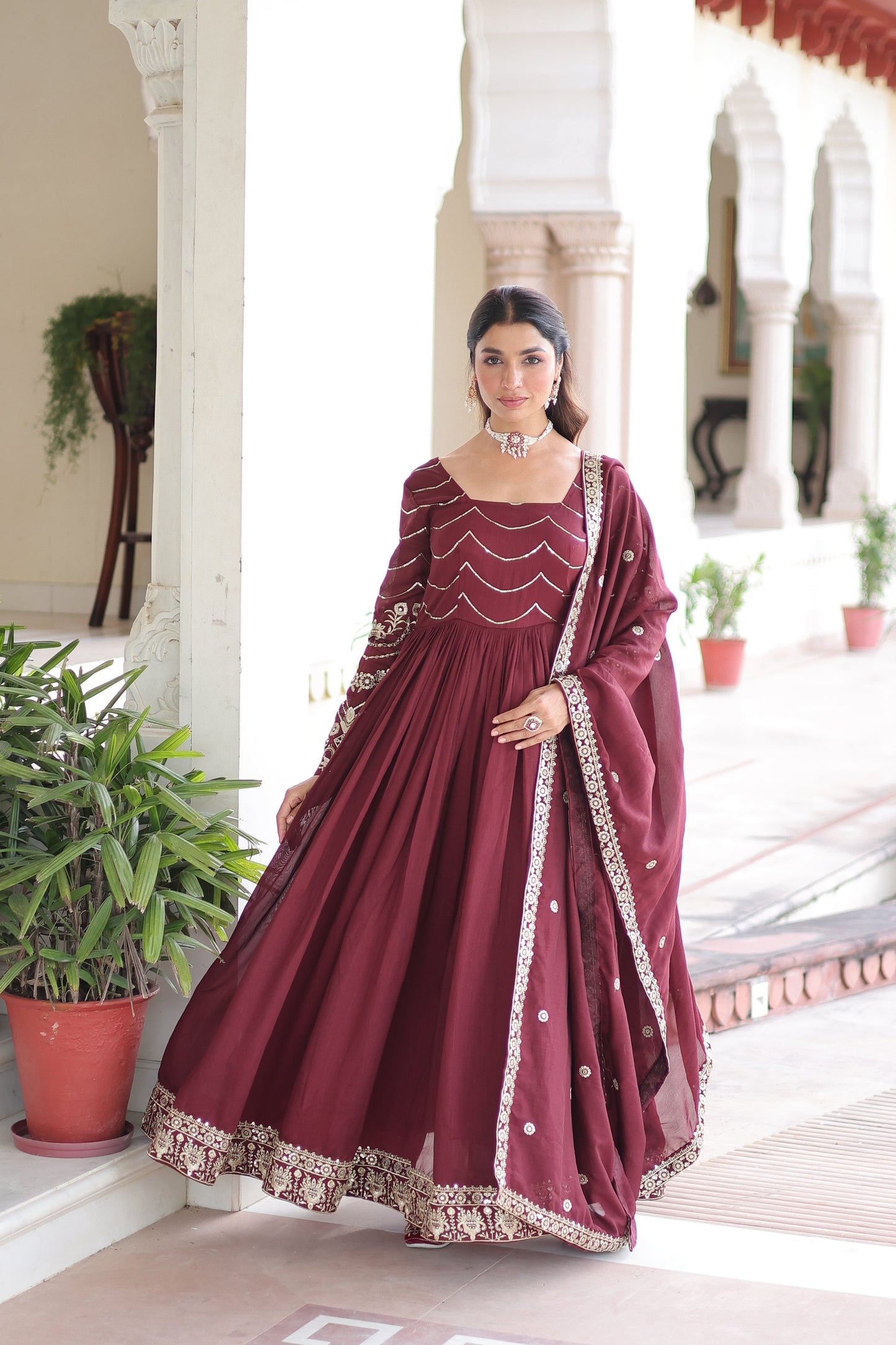 VICHITRA SILK RICH SEQUINS EMBROIDERED GOWN WITH DUPATTA (WDN05)