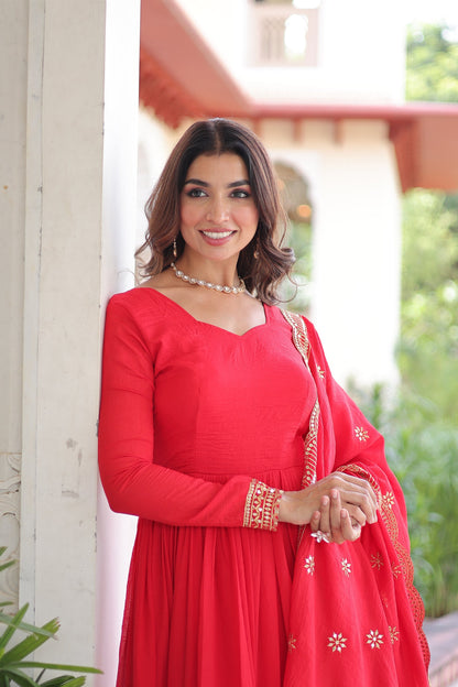 WEDDING SPECIAL VICHITRA SILK SEQUINS EMBROIDERED GOWN WITH BOTTOM AND DUPATTA (WDN11)