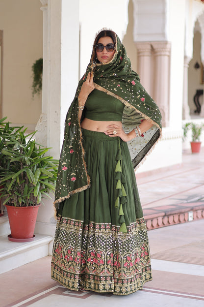 VICHITRA SILK HEAVY SEQUINS AND TREAD EMBROIDERED LEHENGA CHOLI WITH DUPATTA (WDN87)
