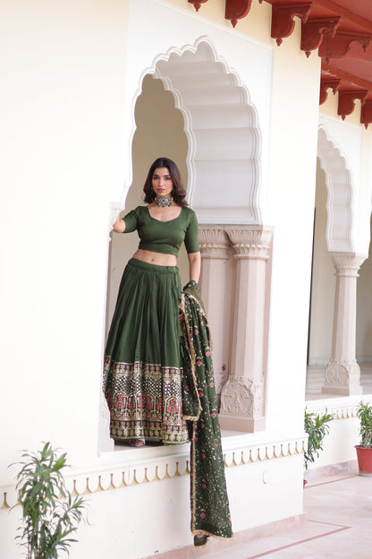 VICHITRA SILK HEAVY SEQUINS AND TREAD EMBROIDERED LEHENGA CHOLI WITH DUPATTA (WDN87)