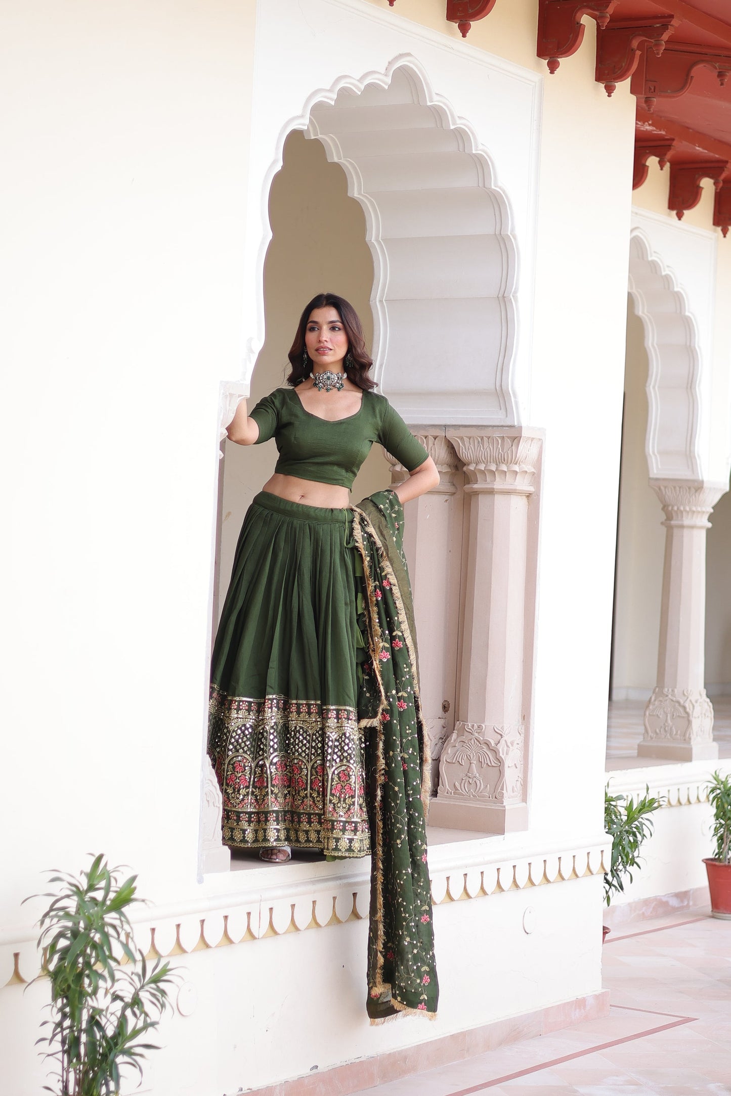 VICHITRA SILK HEAVY SEQUINS AND TREAD EMBROIDERED LEHENGA CHOLI WITH DUPATTA (WDN87)