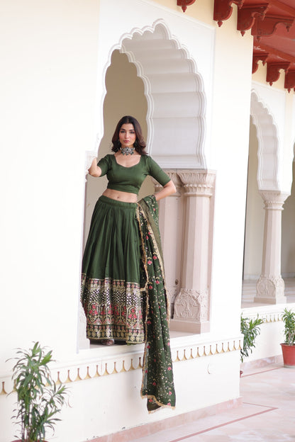 VICHITRA SILK HEAVY SEQUINS AND TREAD EMBROIDERED LEHENGA CHOLI WITH DUPATTA (WDN87)