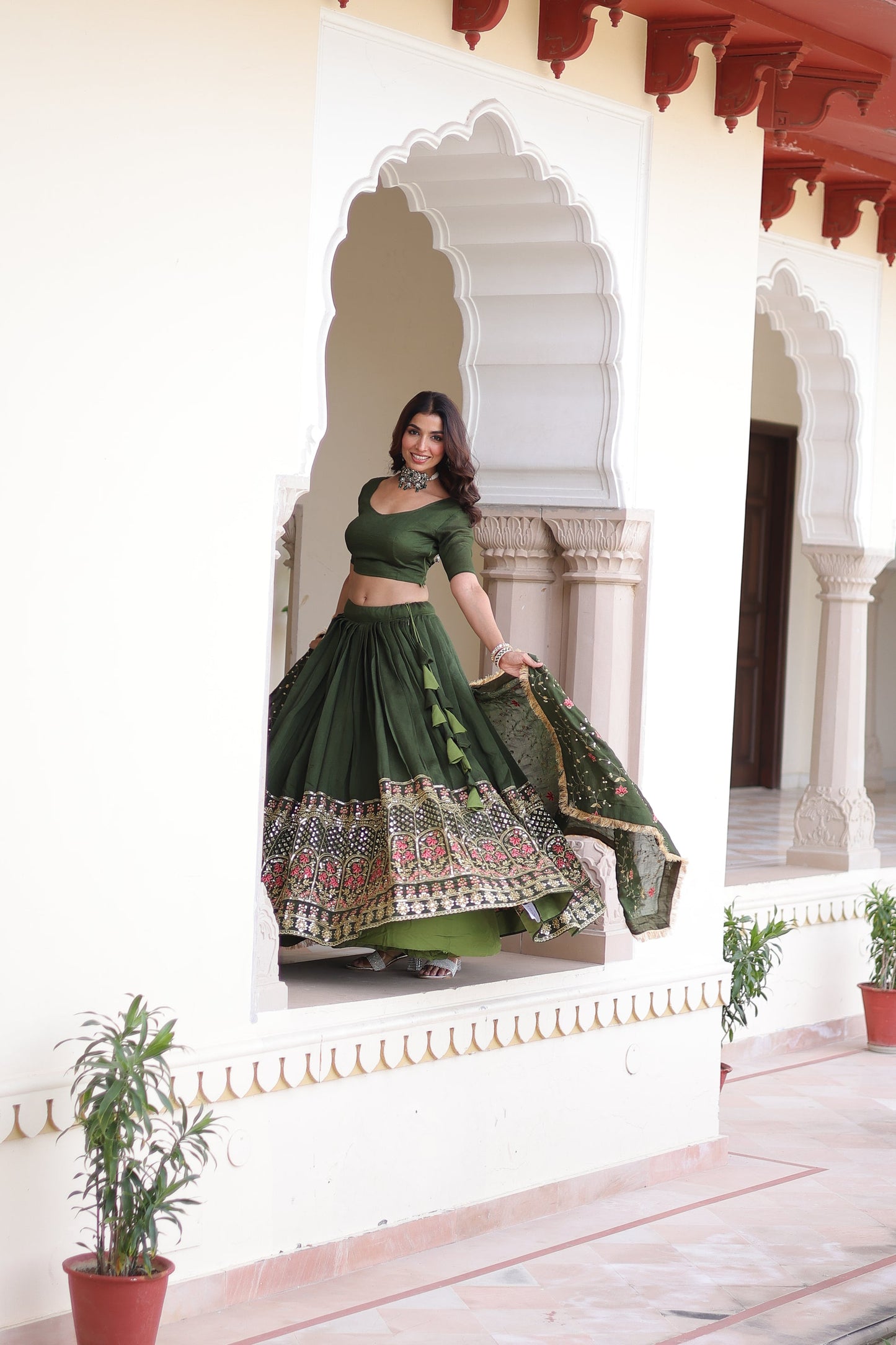 VICHITRA SILK HEAVY SEQUINS AND TREAD EMBROIDERED LEHENGA CHOLI WITH DUPATTA (WDN87)