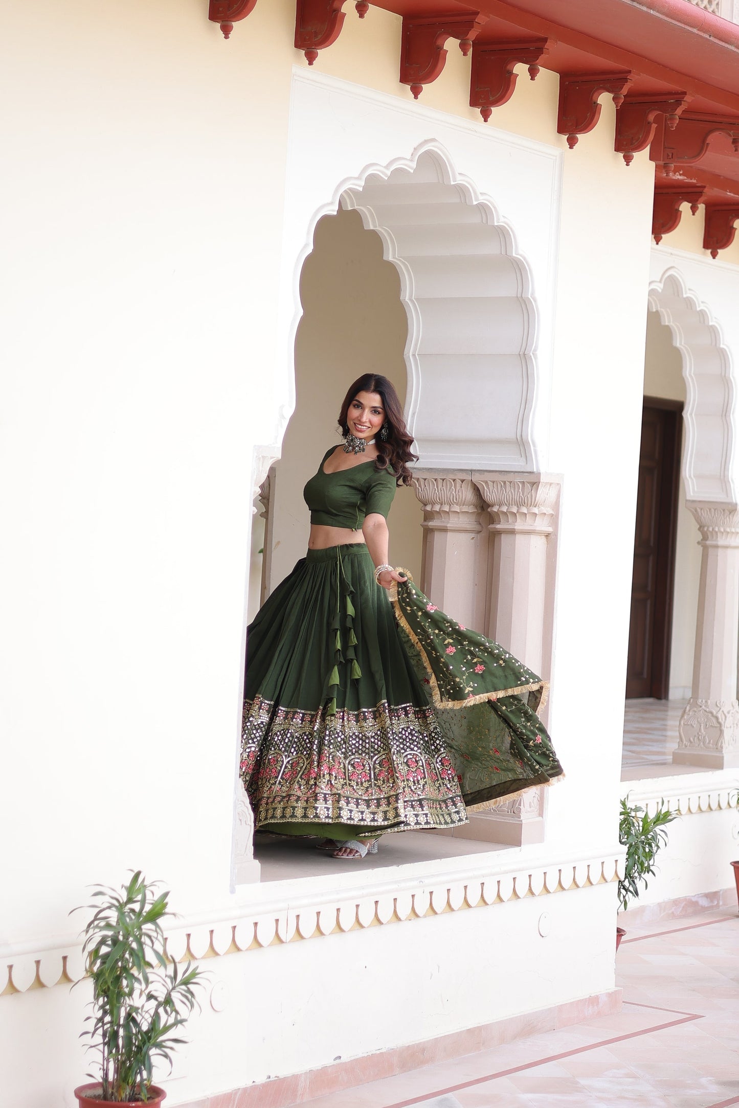 VICHITRA SILK HEAVY SEQUINS AND TREAD EMBROIDERED LEHENGA CHOLI WITH DUPATTA (WDN87)