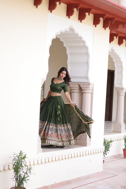 VICHITRA SILK HEAVY SEQUINS AND TREAD EMBROIDERED LEHENGA CHOLI WITH DUPATTA (WDN87)