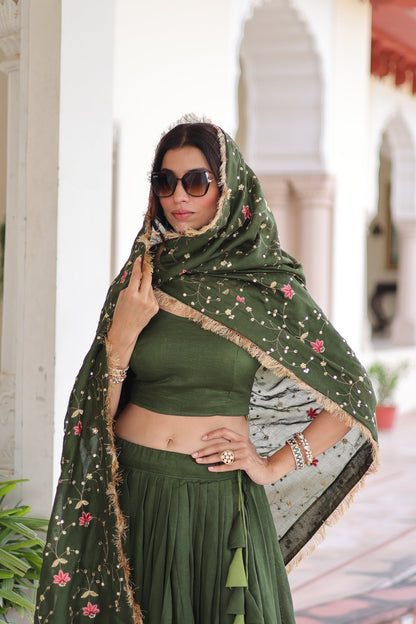 VICHITRA SILK HEAVY SEQUINS AND TREAD EMBROIDERED LEHENGA CHOLI WITH DUPATTA (WDN87)