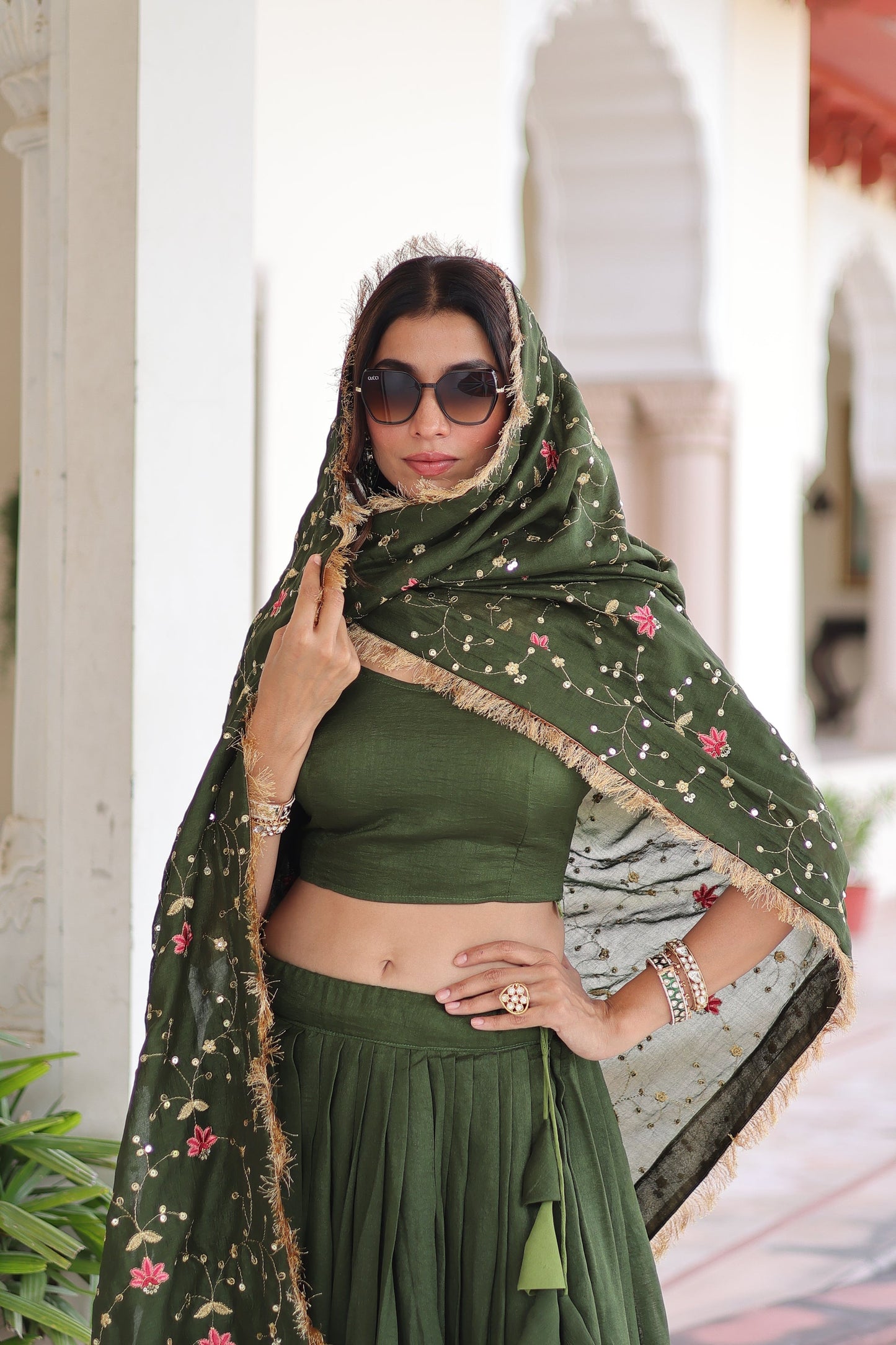 VICHITRA SILK HEAVY SEQUINS AND TREAD EMBROIDERED LEHENGA CHOLI WITH DUPATTA (WDN87)