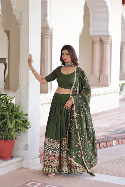 VICHITRA SILK HEAVY SEQUINS AND TREAD EMBROIDERED LEHENGA CHOLI WITH DUPATTA (WDN87)
