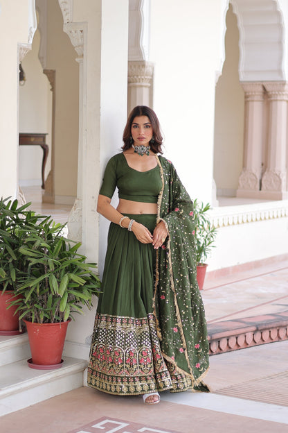 VICHITRA SILK HEAVY SEQUINS AND TREAD EMBROIDERED LEHENGA CHOLI WITH DUPATTA (WDN87)