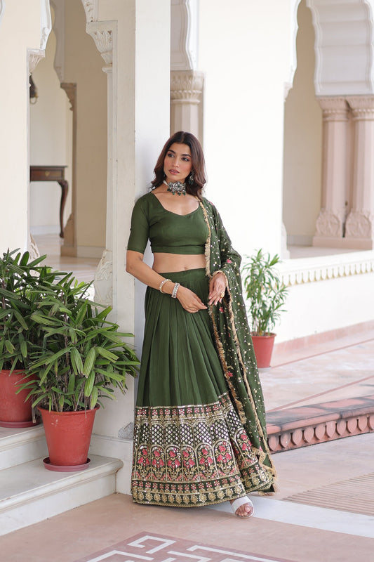 VICHITRA SILK HEAVY SEQUINS AND TREAD EMBROIDERED LEHENGA CHOLI WITH DUPATTA (WDN87)