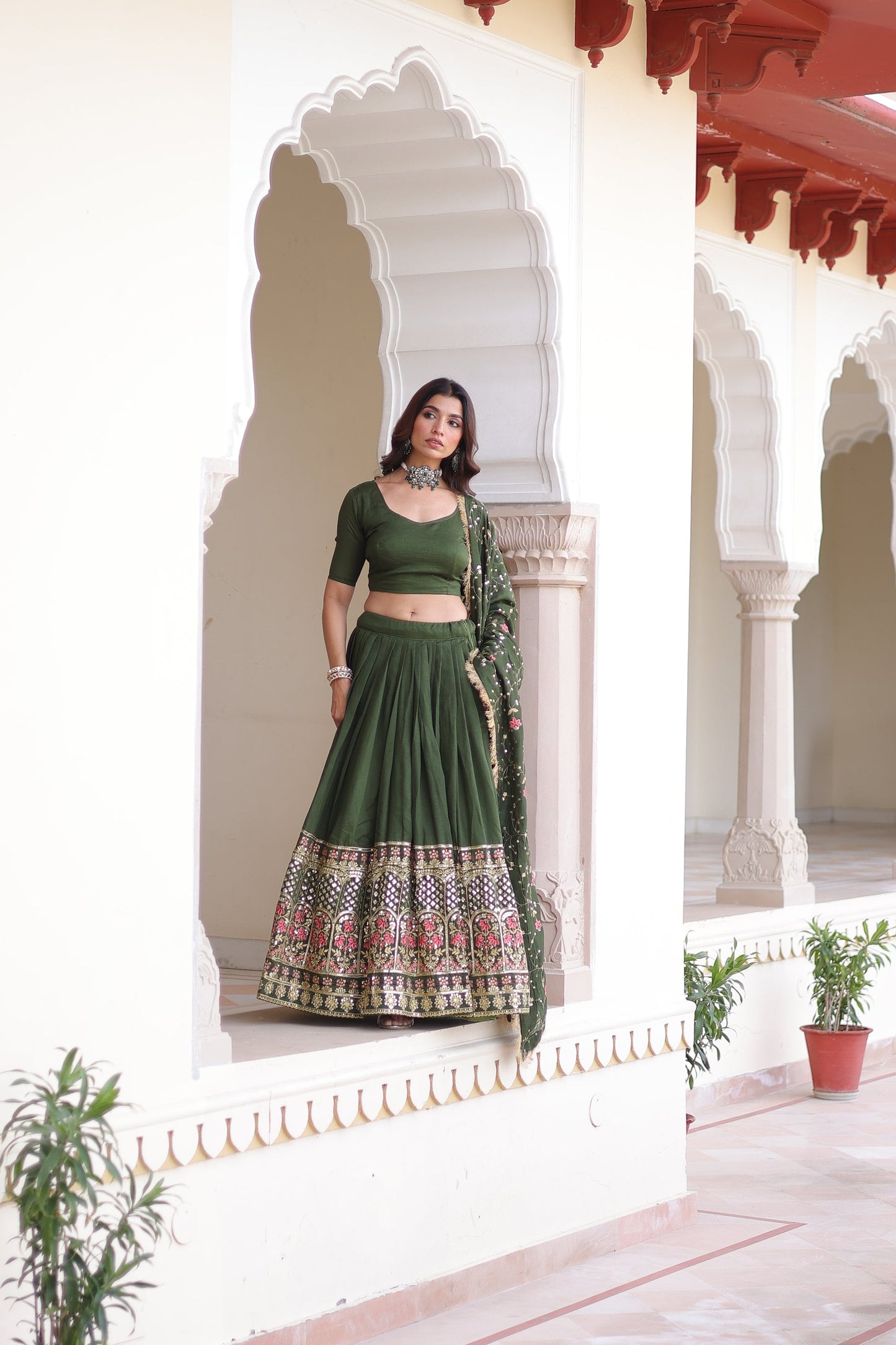 VICHITRA SILK HEAVY SEQUINS AND TREAD EMBROIDERED LEHENGA CHOLI WITH DUPATTA (WDN87)