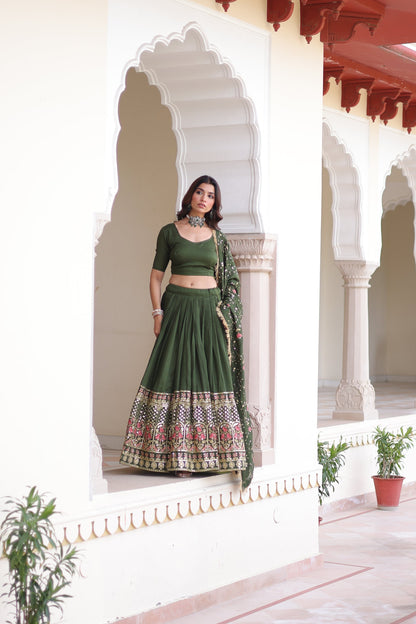 VICHITRA SILK HEAVY SEQUINS AND TREAD EMBROIDERED LEHENGA CHOLI WITH DUPATTA (WDN87)