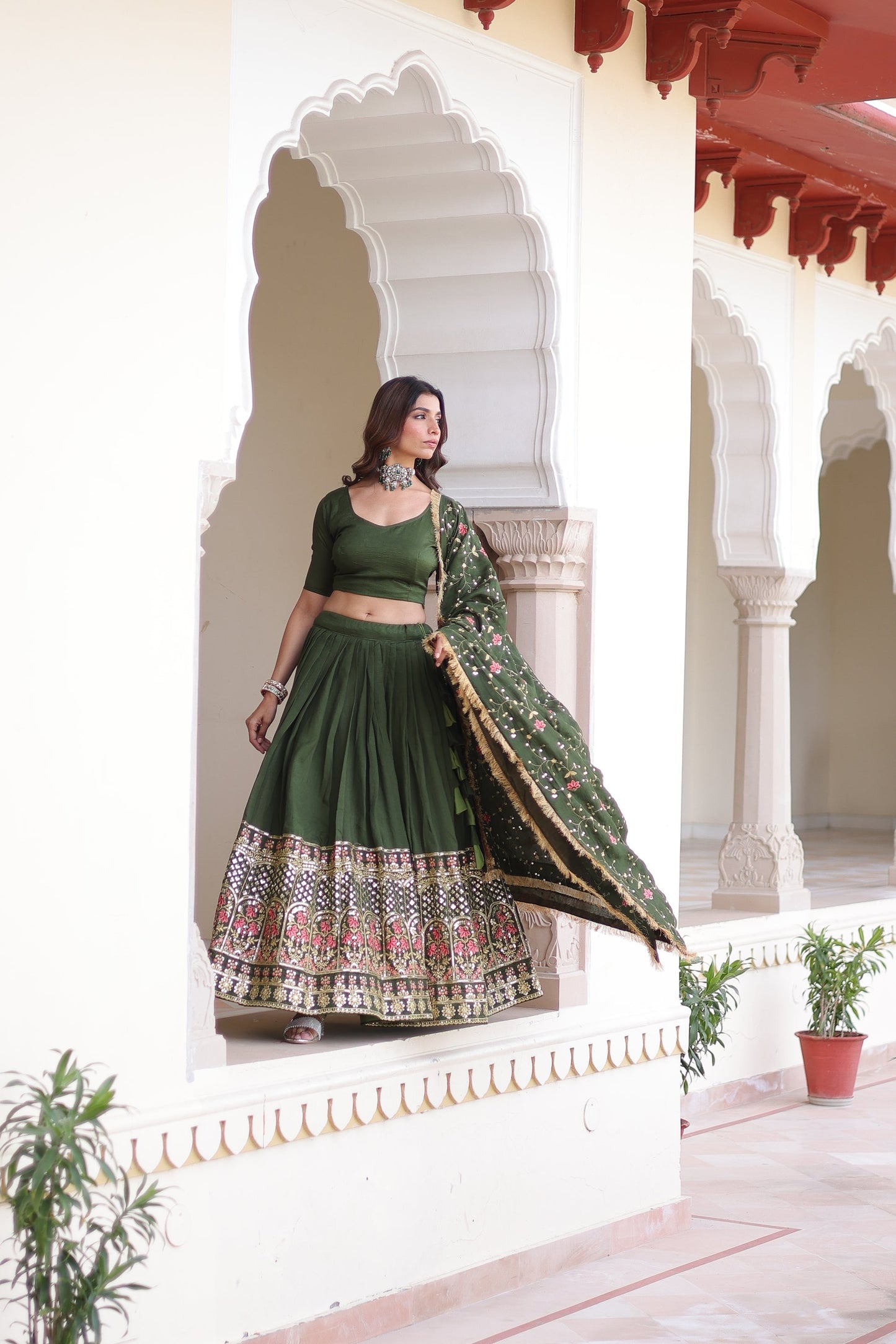VICHITRA SILK HEAVY SEQUINS AND TREAD EMBROIDERED LEHENGA CHOLI WITH DUPATTA (WDN87)