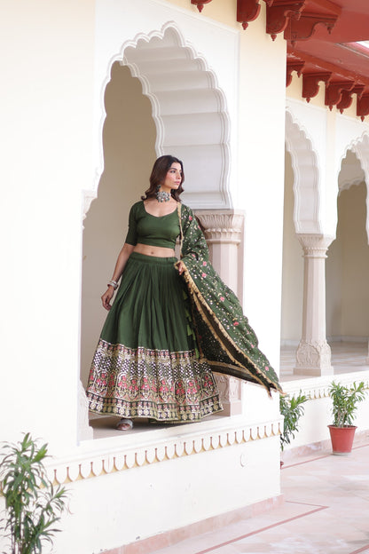 VICHITRA SILK HEAVY SEQUINS AND TREAD EMBROIDERED LEHENGA CHOLI WITH DUPATTA (WDN87)