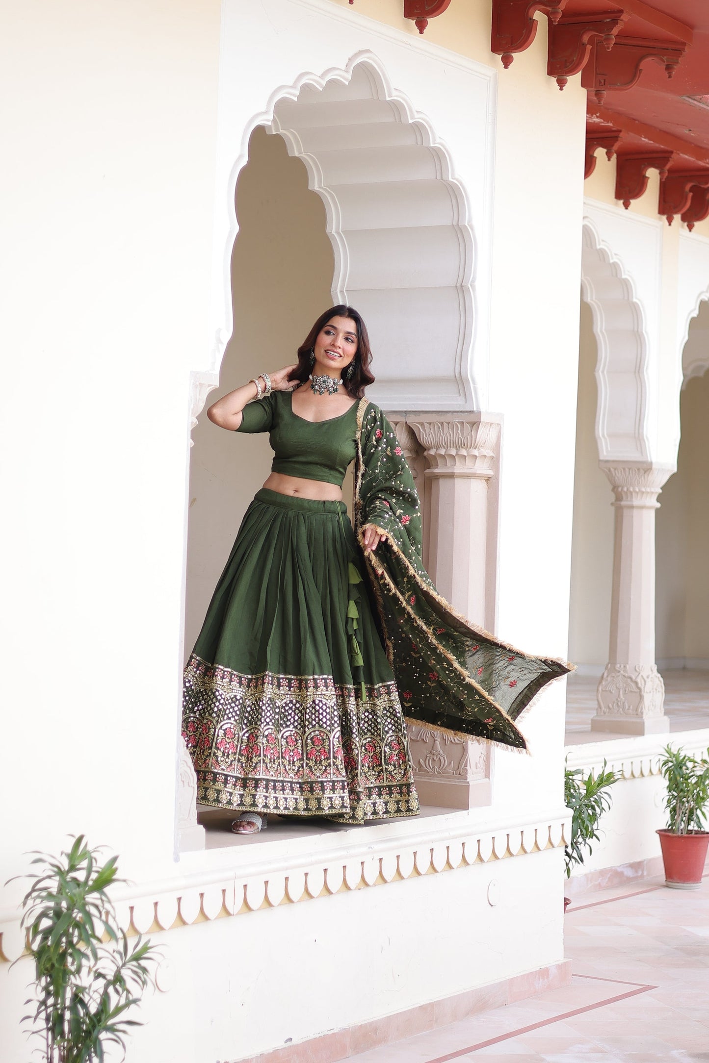 VICHITRA SILK HEAVY SEQUINS AND TREAD EMBROIDERED LEHENGA CHOLI WITH DUPATTA (WDN87)