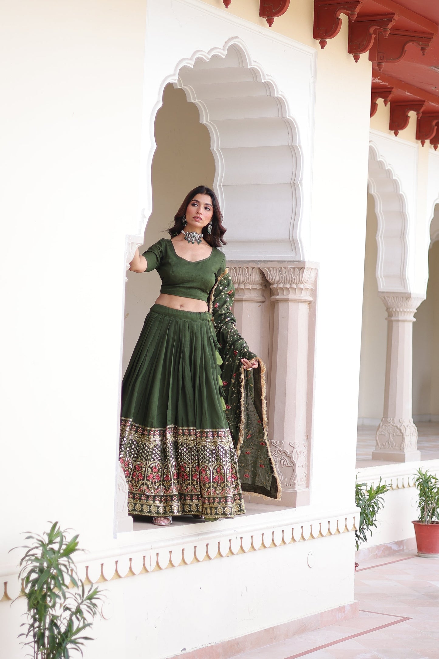 VICHITRA SILK HEAVY SEQUINS AND TREAD EMBROIDERED LEHENGA CHOLI WITH DUPATTA (WDN87)
