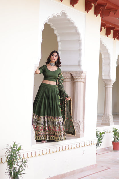 VICHITRA SILK HEAVY SEQUINS AND TREAD EMBROIDERED LEHENGA CHOLI WITH DUPATTA (WDN87)