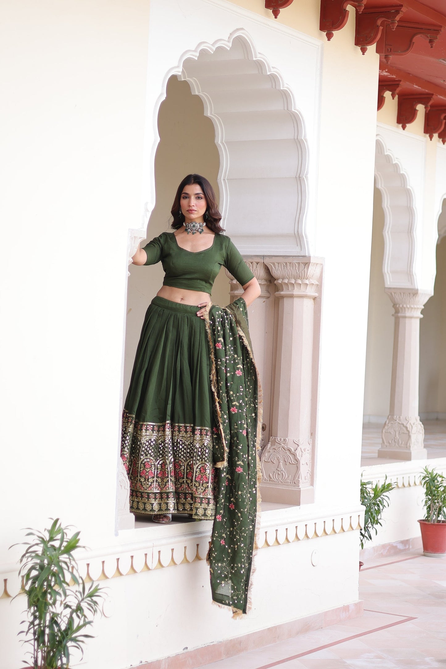 VICHITRA SILK HEAVY SEQUINS AND TREAD EMBROIDERED LEHENGA CHOLI WITH DUPATTA (WDN87)