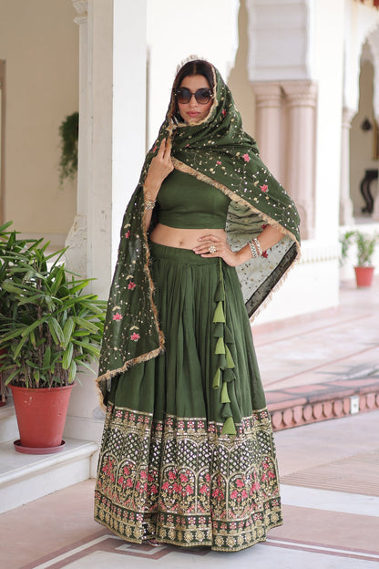 VICHITRA SILK HEAVY SEQUINS AND TREAD EMBROIDERED LEHENGA CHOLI WITH DUPATTA (WDN87)