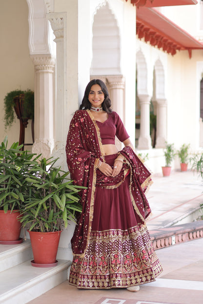 VICHITRA SILK HEAVY SEQUINS AND TREAD EMBROIDERED LEHENGA CHOLI WITH DUPATTA (WDN87) 01