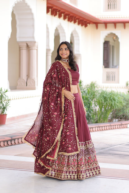 VICHITRA SILK HEAVY SEQUINS AND TREAD EMBROIDERED LEHENGA CHOLI WITH DUPATTA (WDN87) 01