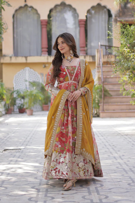 RUSSIAN SILK EMBROIDERED GOWN WITH DUPATTA(WD92)
