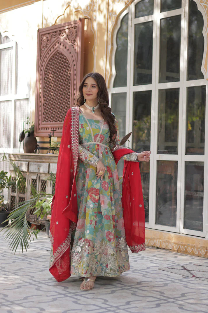 RUSSIAN SILK EMBROIDERED GOWN WITH DUPATTA(WD92) (01)