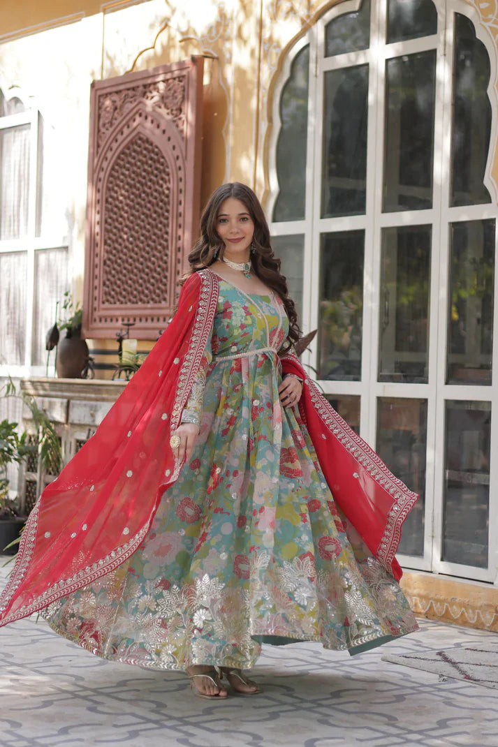 RUSSIAN SILK EMBROIDERED GOWN WITH DUPATTA(WD92) (01)