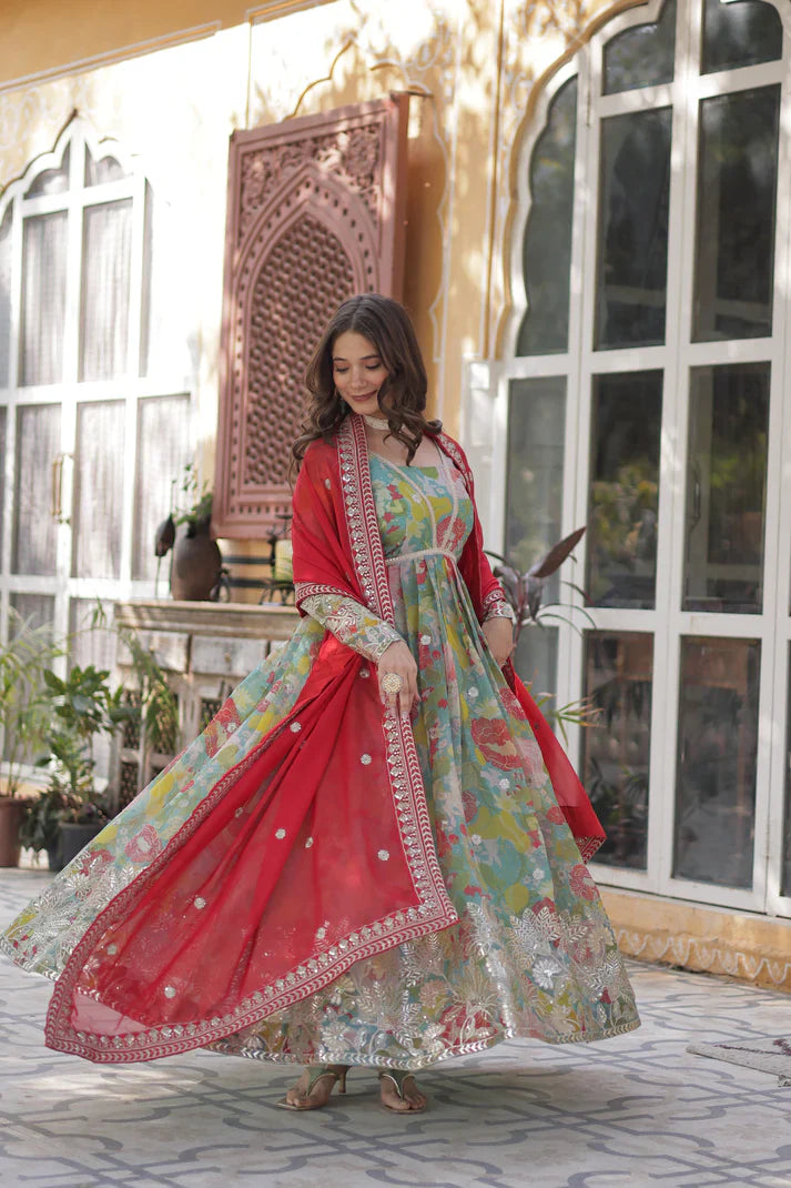 RUSSIAN SILK EMBROIDERED GOWN WITH DUPATTA(WD92) (01)
