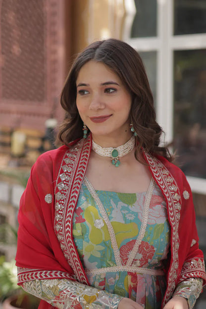 RUSSIAN SILK EMBROIDERED GOWN WITH DUPATTA(WD92) (01)