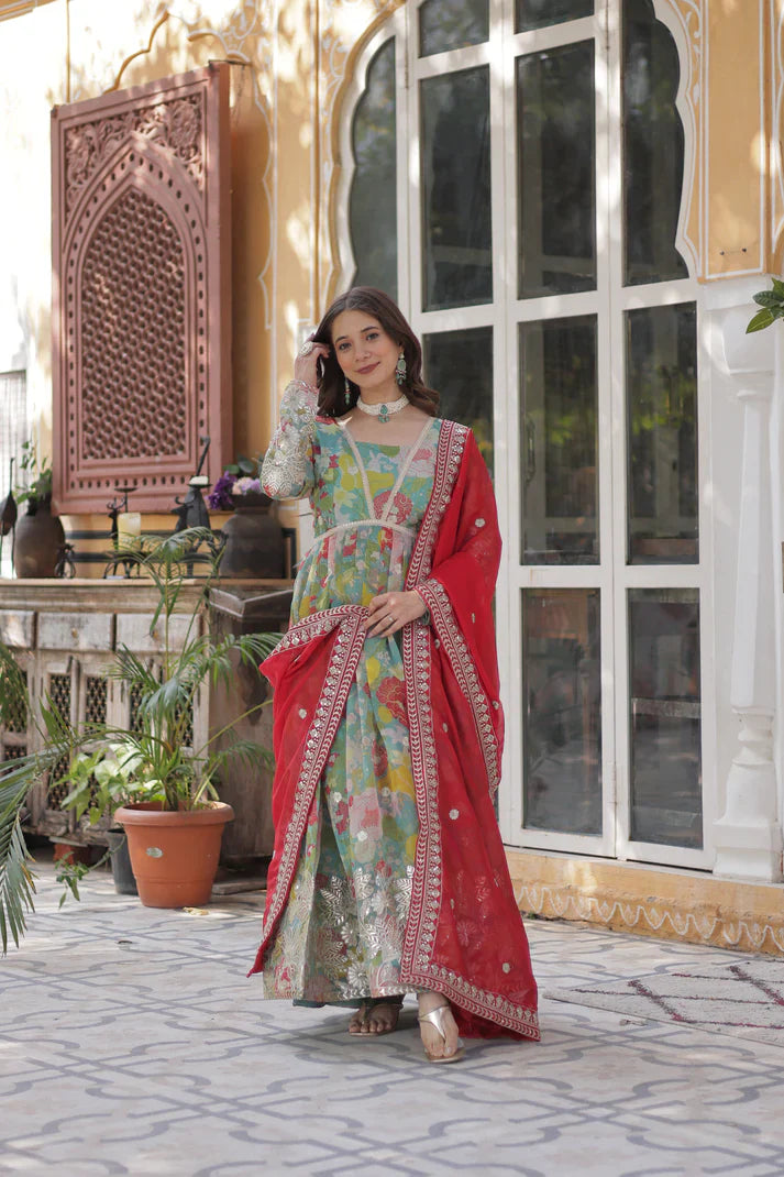 RUSSIAN SILK EMBROIDERED GOWN WITH DUPATTA(WD92) (01)