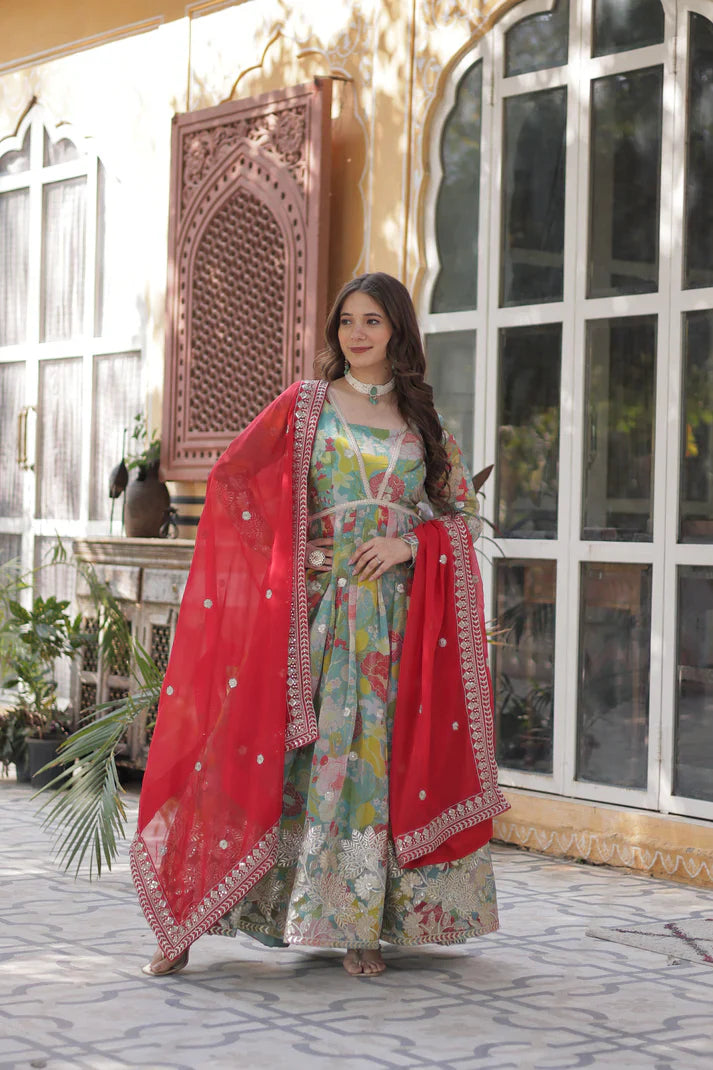 RUSSIAN SILK EMBROIDERED GOWN WITH DUPATTA(WD92) (01)
