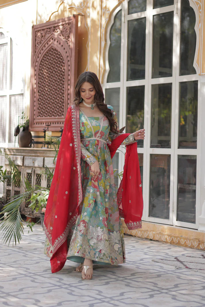 RUSSIAN SILK EMBROIDERED GOWN WITH DUPATTA(WD92) (01)