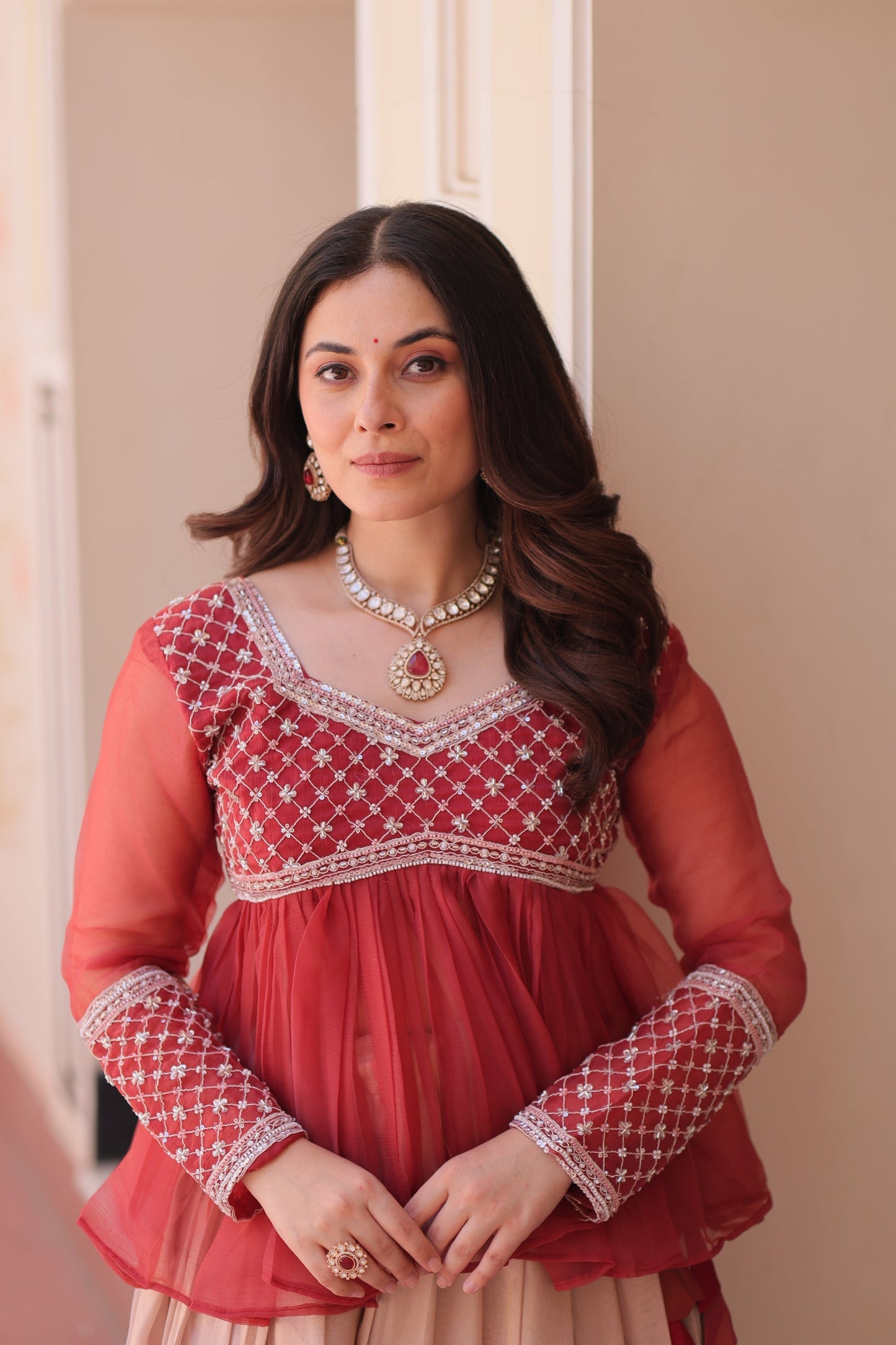 FESTIVAL SPECIAL COSMOS WITH PRINT CHIFFON BEADS EMBROIDERED LEHENGA CHOLI (WDN131)