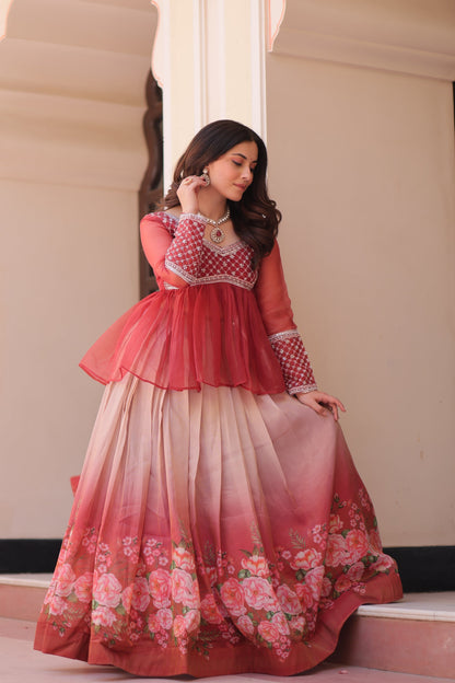 FESTIVAL SPECIAL COSMOS WITH PRINT CHIFFON BEADS EMBROIDERED LEHENGA CHOLI (WDN131)