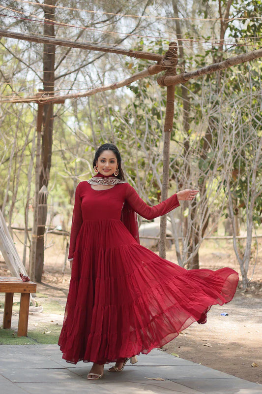 Womensavtar  Desirable Women's gown Made With Faux Blooming Fabrics and Designer Embroidered Dupatta
