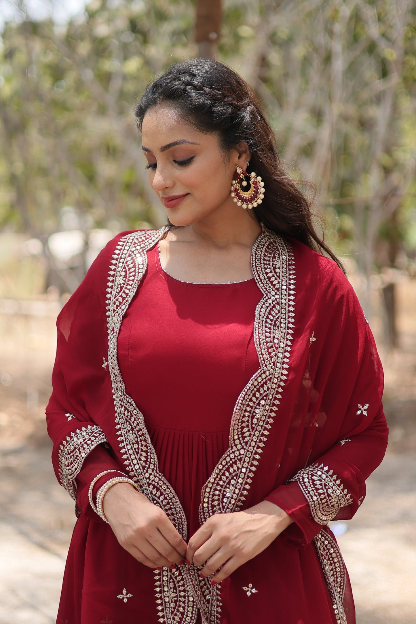 Desirable Women's gown Made With Faux Blooming Fabrics and Designer Embroidered Dupatta (WDN16) 04