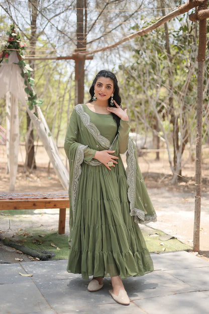 Desirable Women's gown Made With Faux Blooming Fabrics and Designer Embroidered Dupatta(WD16) (02)