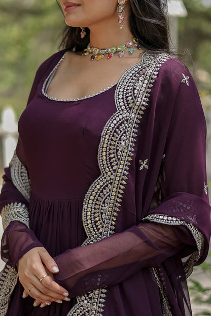 Desirable Women's gown Made With Faux Blooming Fabrics and Designer Embroidered Dupatta(WD16) (04)