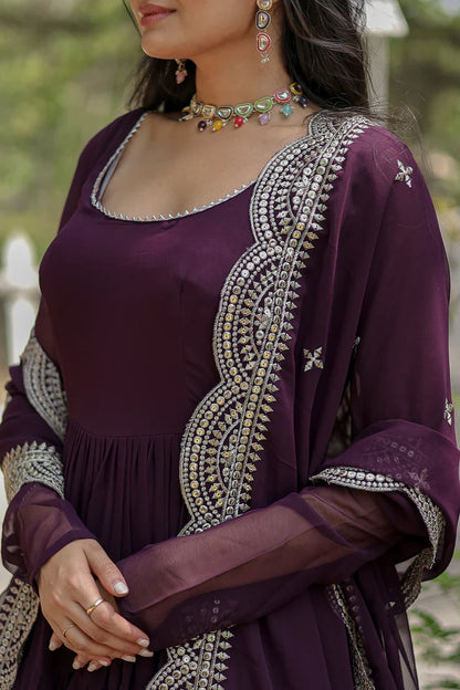 Desirable Women's gown Made With Faux Blooming Fabrics and Designer Embroidered Dupatta(WD16) (04)