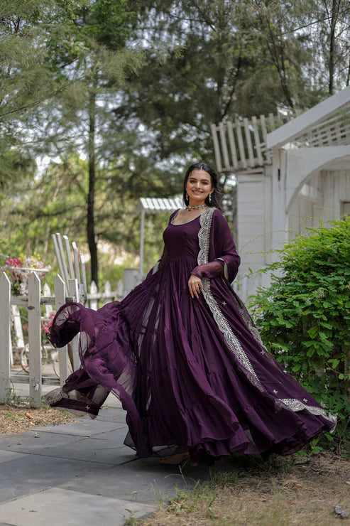 Desirable Women's gown Made With Faux Blooming Fabrics and Designer Embroidered Dupatta(WD16) (04)
