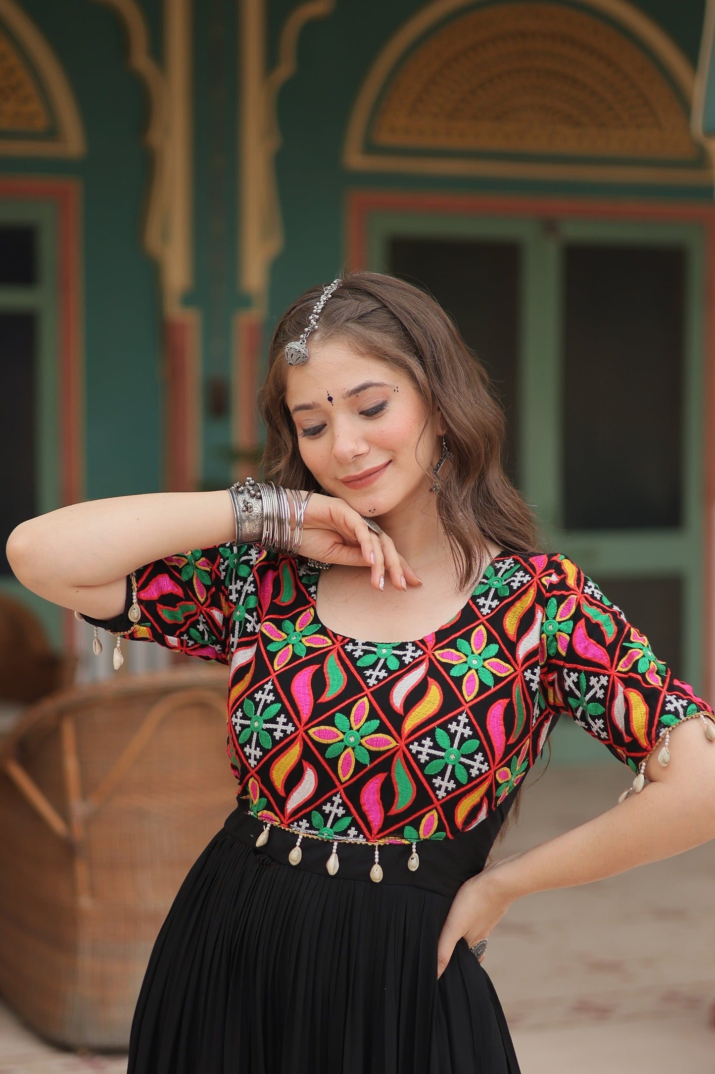 NAVRATRI SPECIAL RAYON GAMTHI WORK GOWN (WDN49)