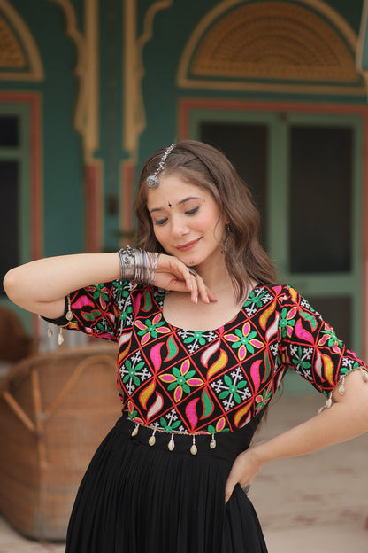 NAVRATRI SPECIAL RAYON GAMTHI WORK GOWN (WDN49)