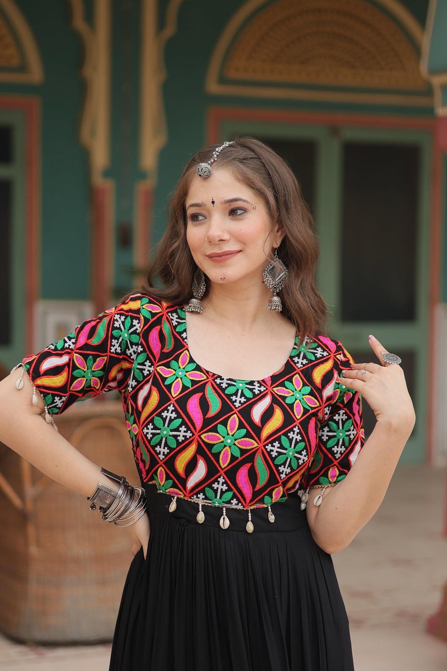 NAVRATRI SPECIAL RAYON GAMTHI WORK GOWN (WDN49)