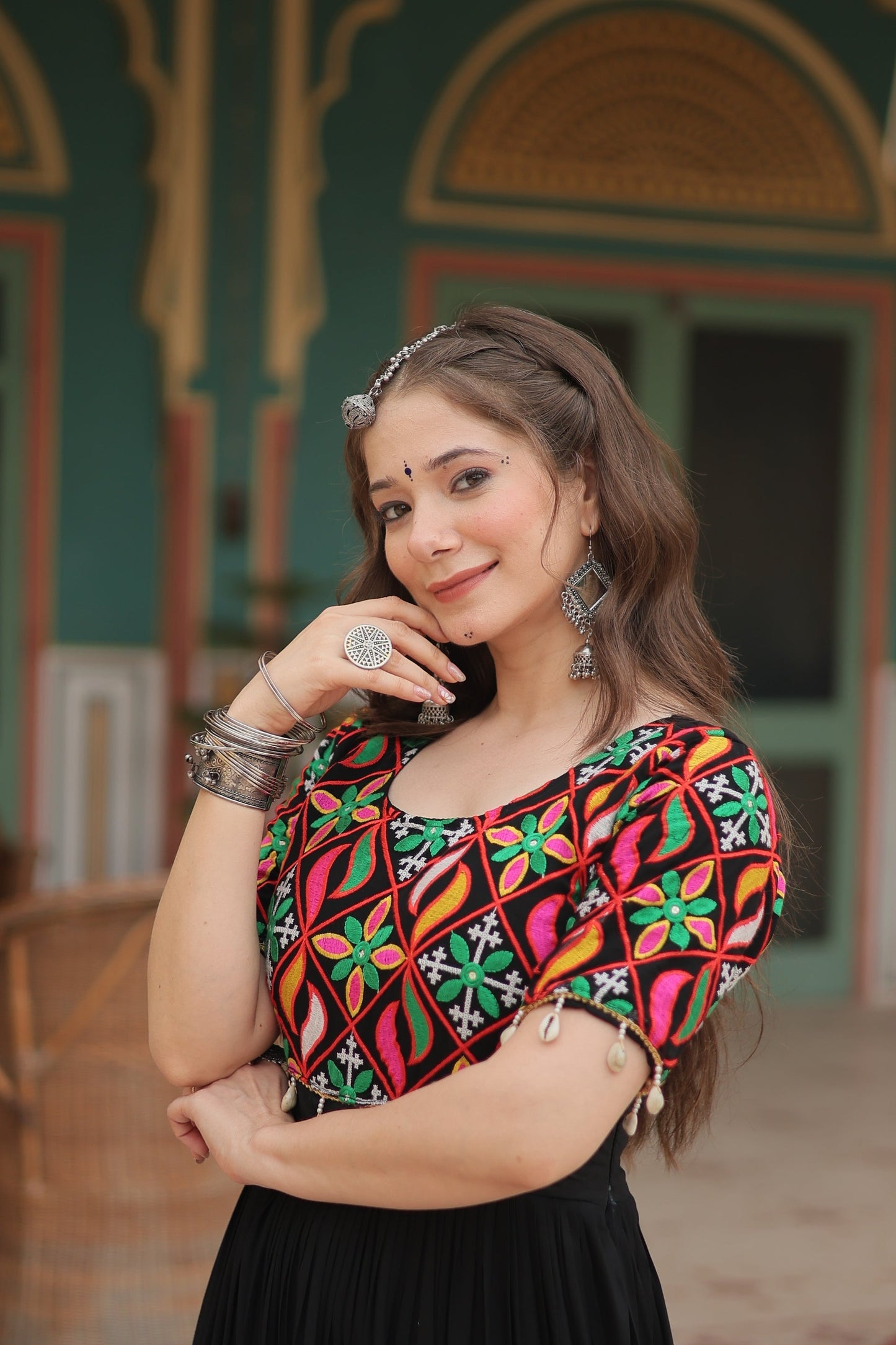 NAVRATRI SPECIAL RAYON GAMTHI WORK GOWN (WDN49)