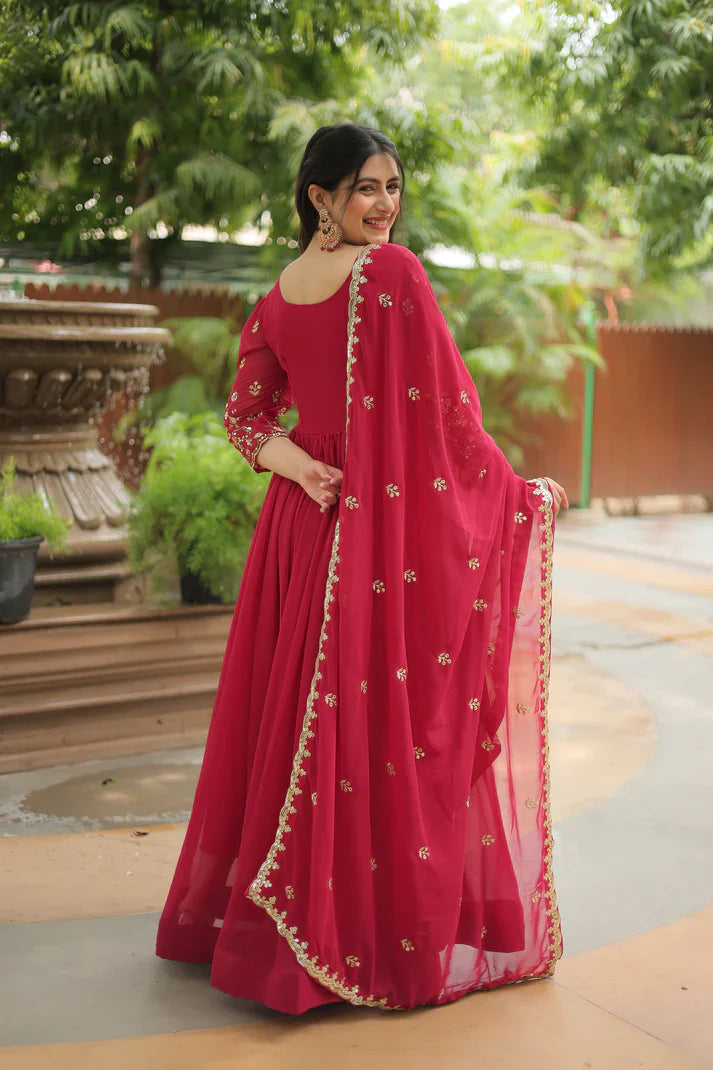 WEDDING SPECIAL SEQUINS EMBROIDERED GOWN WITH DUPATTA(WD23)