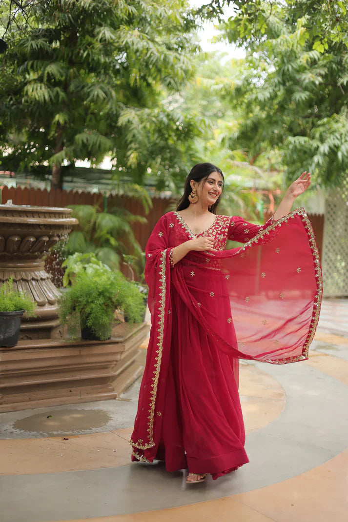 WEDDING SPECIAL SEQUINS EMBROIDERED GOWN WITH DUPATTA(WD23)