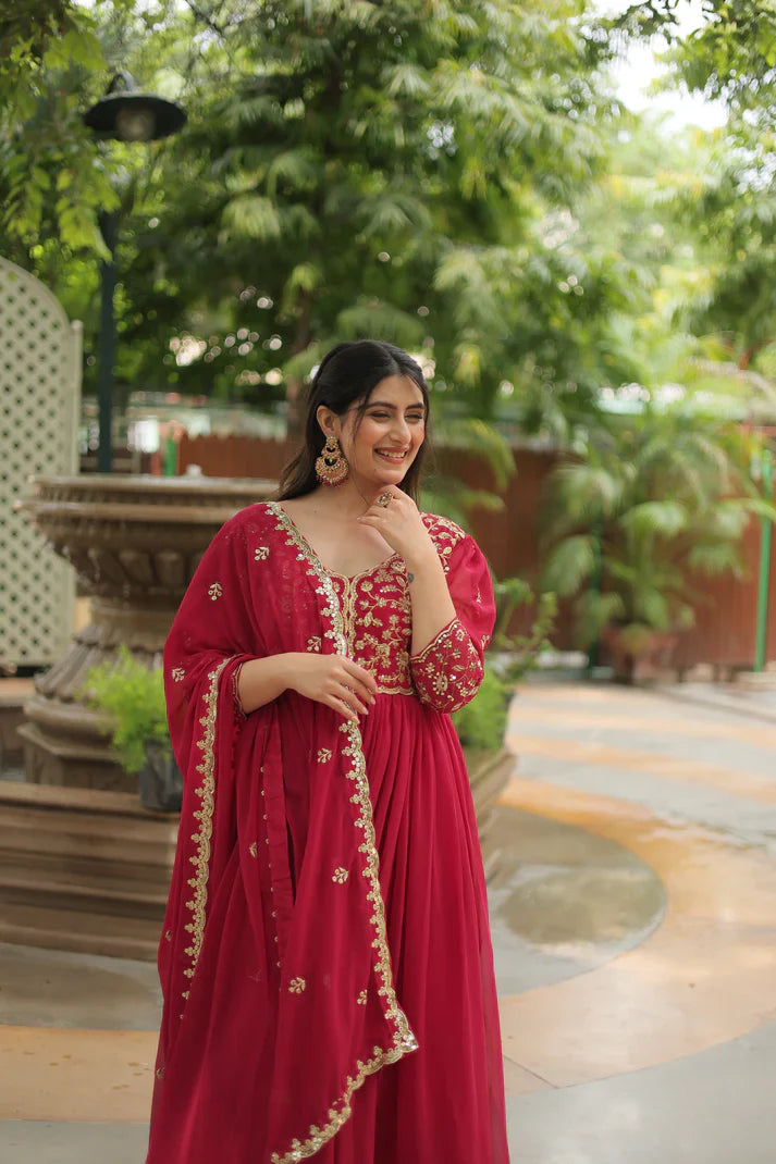 WEDDING SPECIAL SEQUINS EMBROIDERED GOWN WITH DUPATTA(WD23)