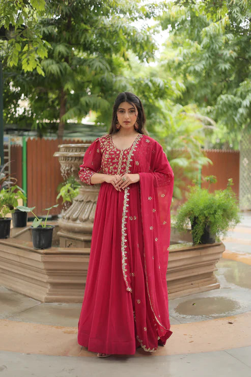 WEDDING SPECIAL SEQUINS EMBROIDERED GOWN WITH DUPATTA(WD23)