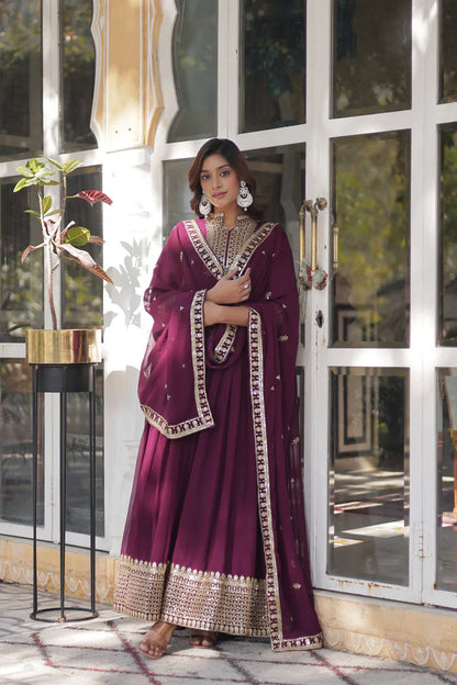 WEDDING SPECIAL BLOOMING GEORGETTE SEQUINS EMBROIDERED GOWN WITH DUPATTA(WD51) (01)